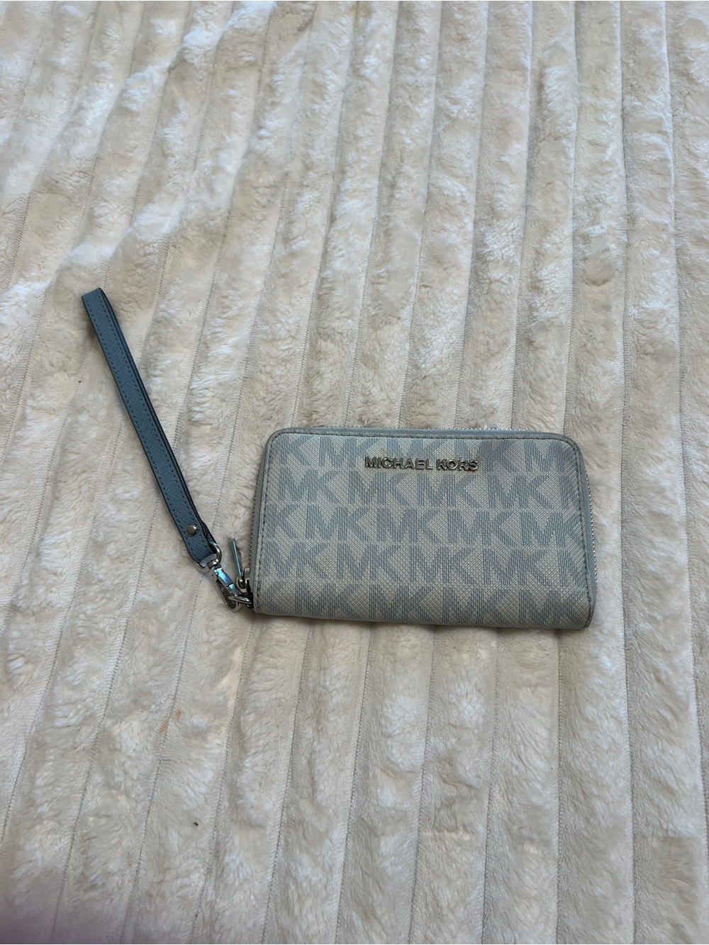 Michael Kors Light Blue MK Logo Zip Wristlet